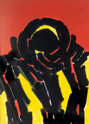 Gianni Brusamolino: L’incendio (1980)  tempera su carta  cm 70 x 50