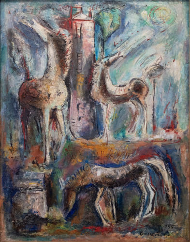 Gianni Brusamolino: Scene di cavalli 1955 - olio su tela cm 80 x 50