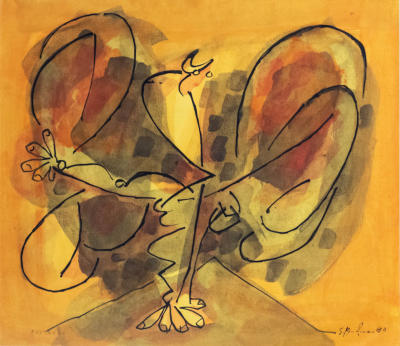 Gianni Brusamolino: Avitauro (1983) tecnica mista su carta cm 45 x 50