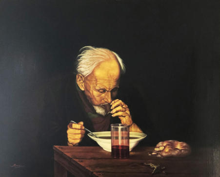 il piatto di minestra, 2004, olio su tela, 80 x100 cm, collezione Vincenzo Monzani, Cassano d’Adda
