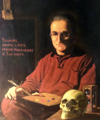 Autoritratto con supplica e vanitas, 1999, olio su tela, 77 x 63 cm, collezione privata, Roma