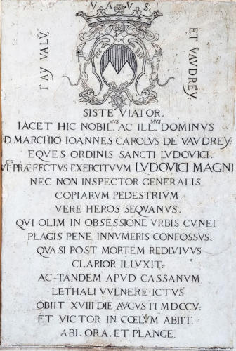 Lapide di Giovanni Carlo De Vaudrey (foto e traduzione di Luigi Cernuschi)