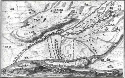 Piano della battaglia di Cassano. Stampa del 1728.