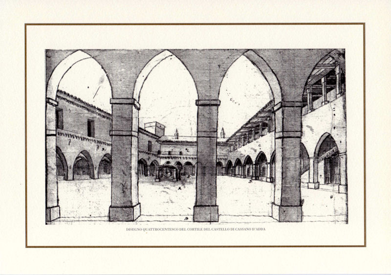 Disegno quattrocentesco del cortile del castello di Cassano d'Adda