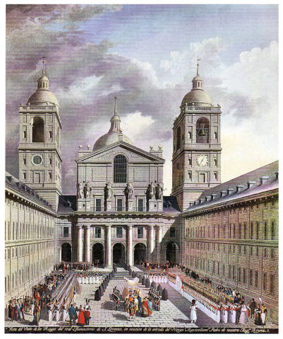 Vista del Patio de los Reyes del Real Monasterio en ocason de la entrada del Prncipe Maximiliano padre de la Reina Doa Mara Josefa Amalia